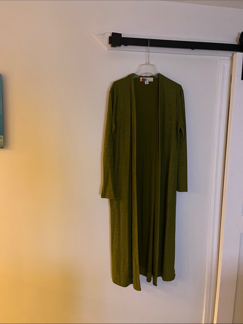FP Beach Women's Olive Green Long Sleeve Open-Front Duster